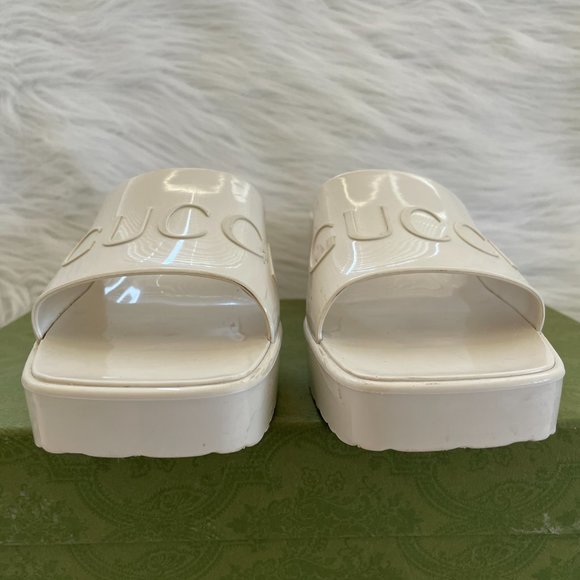 Gucci Plastique Logo Embossed Rubber Jelly Mules White Platform Slide Sandal 40 - Picture 2 of 10